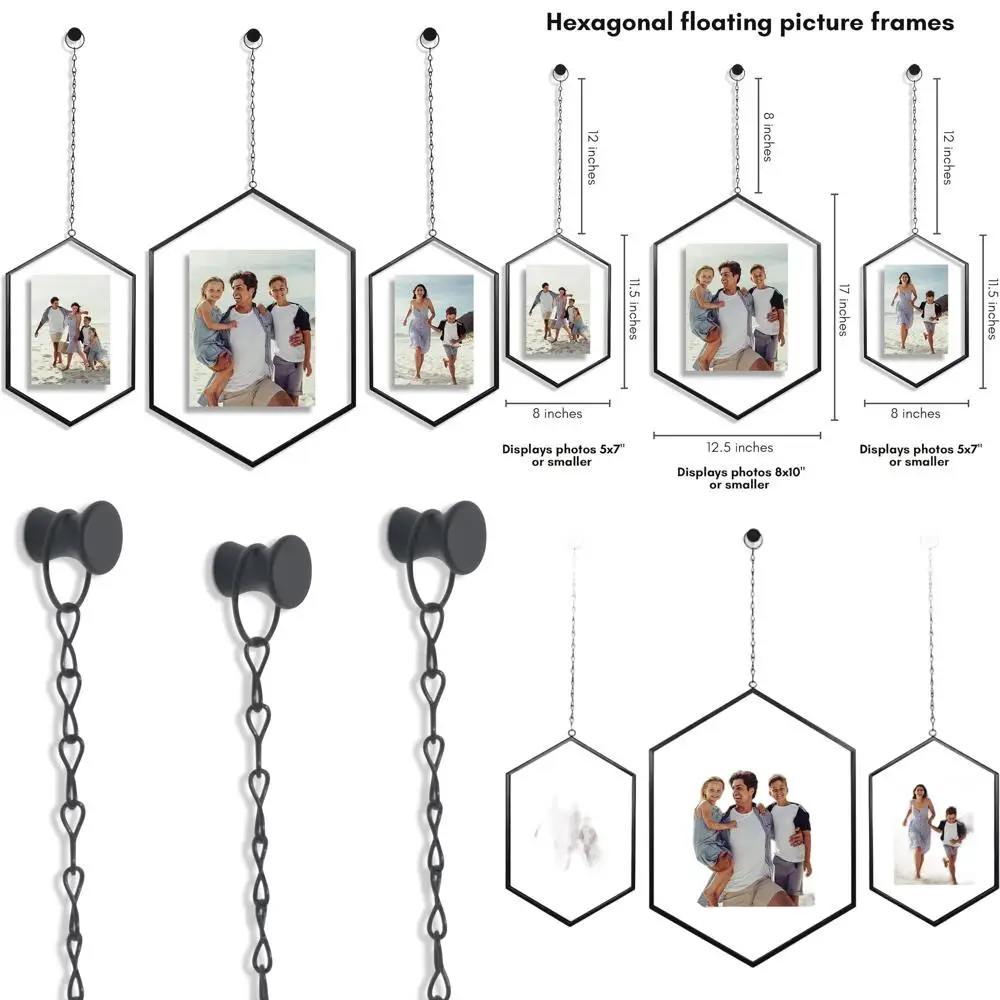 Set of 3 Metal Floating Frames with Chain - Versatile 8x10 or 5x7 Picture Display - Wall Decor with Elegant Black Frame and Shat
Set of 3 Metal Floating Frames with Chain - Versatile 8x10 or 5x7 Picture Display - Wall Decor with Elegant Black Frame and Shat