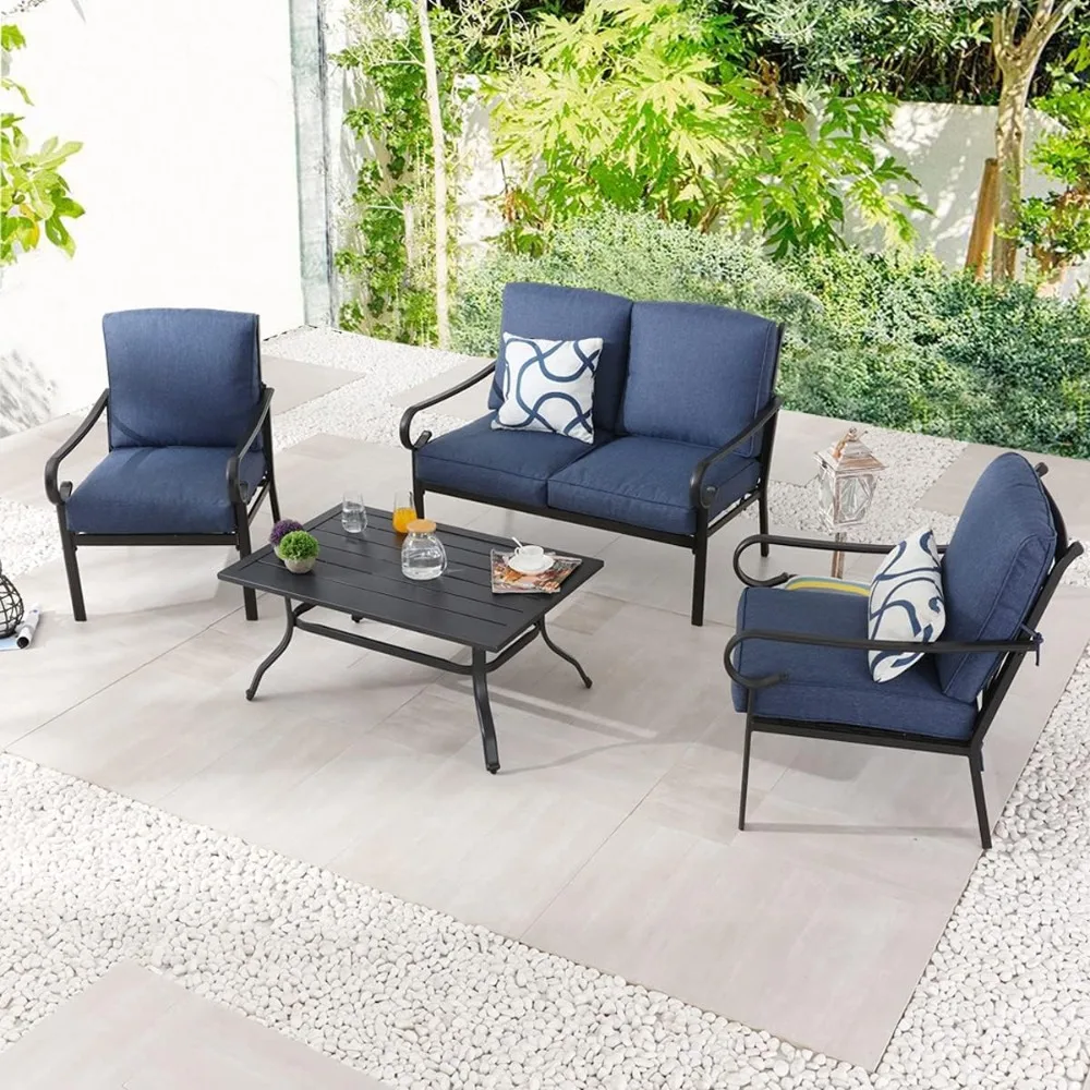 Patio Furniture Set 4 Piece Outdoors Sofas with 6.3 Inch Cushion Metal Bistro Conversation Set.
Patio Furniture Set 4 Piece Outdoors Sofas with 6.3 Inch Cushion Metal Bistro Conversation Set.
