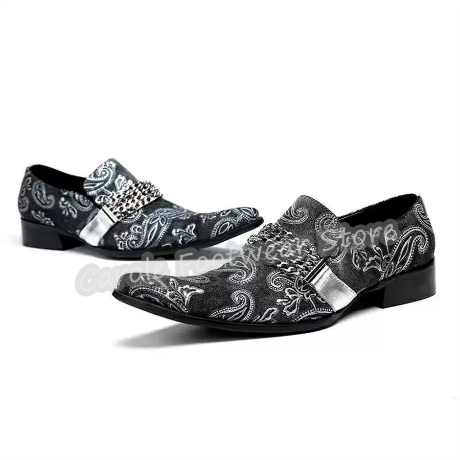 British Style Chain Decoration Genuine Leather Loafers Pointed Toe Chunky Heel Slip-On Shoes Male Nightclub Dress Derby Shoes
British Style Chain Decoration Genuine Leather Loafers Pointed Toe Chunky Heel Slip-On Shoes Male Nightclub Dress Derby Shoes