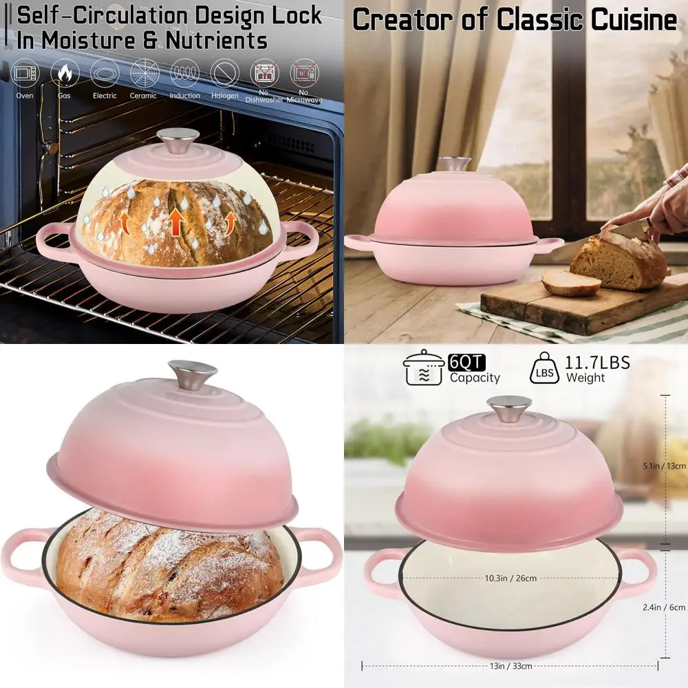 10 Enamel Cast Iron Dutch Oven with Lid, 6-Quart Sourdough Bread Baking Pan, Non-stick Cookware in Pink
10 Enamel Cast Iron Dutch Oven with Lid, 6-Quart Sourdough Bread Baking Pan, Non-stick Cookware in Pink