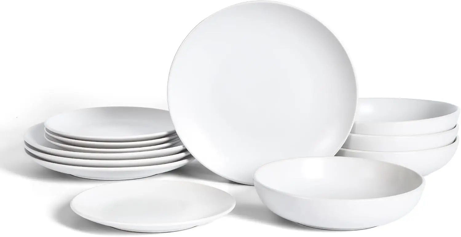Mia 12-Piece Stoneware Dinnerware Set, Plates and Bowls Set, Dishwasher and Microwave Safe, Dish Set for 4, White
Mia 12-Piece Stoneware Dinnerware Set, Plates and Bowls Set, Dishwasher and Microwave Safe, Dish Set for 4, White