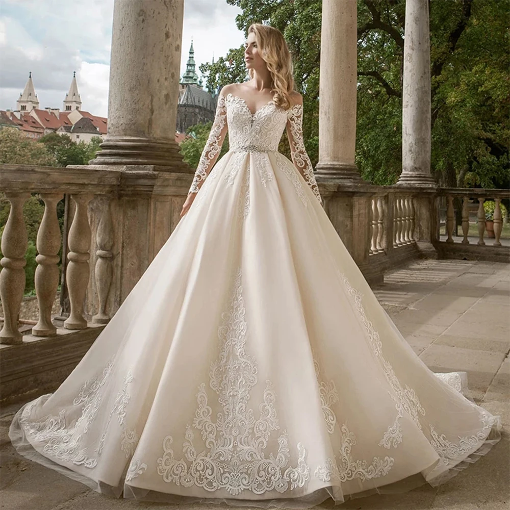 Elegant Off The Shoulder Wedding Dress Women's Long Sleeve Lace Appliques A-Line Formal Bridal Dress Beach Party Robe Vestidos
Elegant Off The Shoulder Wedding Dress Women's Long Sleeve Lace Appliques A-Line Formal Bridal Dress Beach Party Robe Vestidos