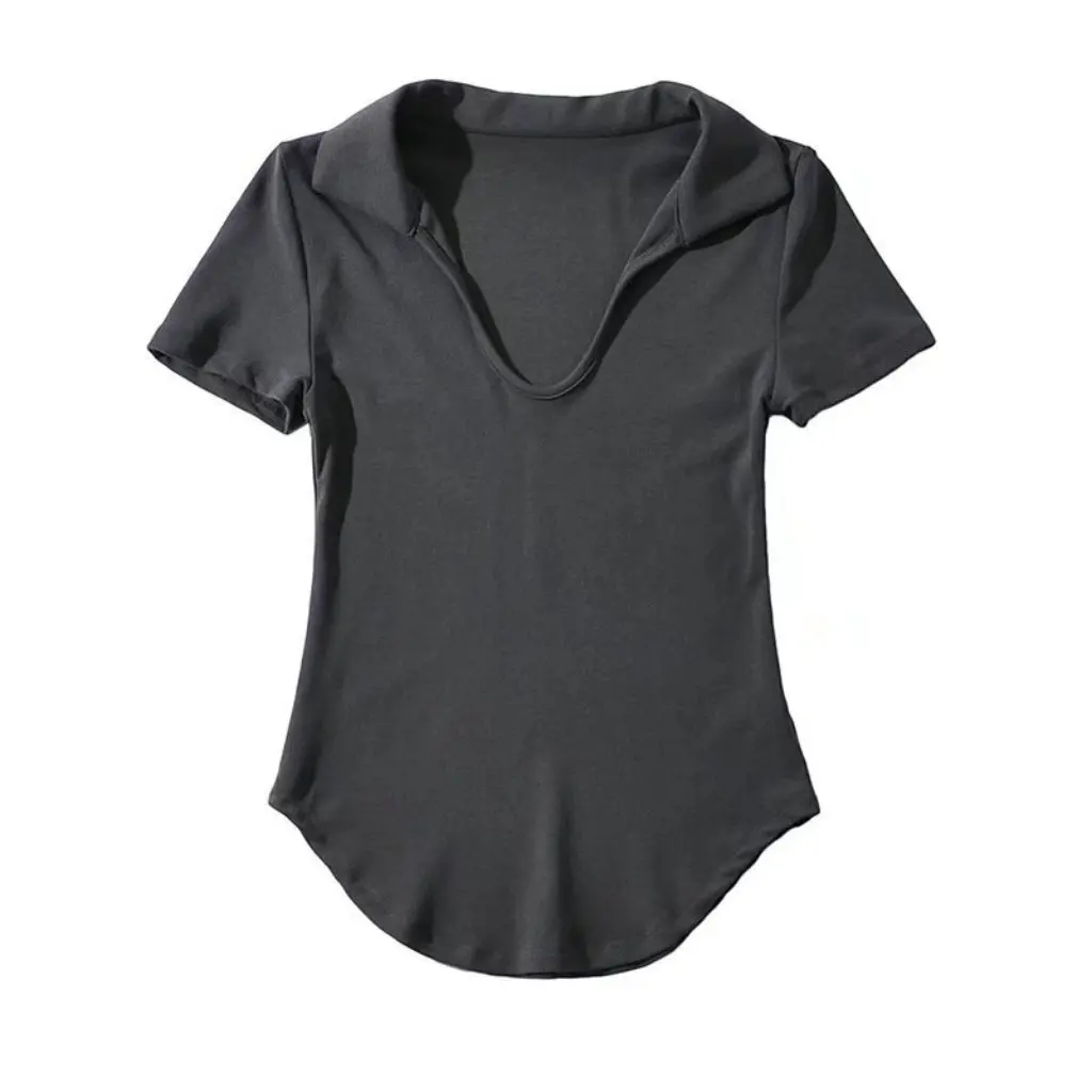 Women's Slim-fit Short-sleeved T-shirt Lapel Top European And American Style Sexy Summer Spring Hem Shaped
Women's Slim-fit Short-sleeved T-shirt Lapel Top European And American Style Sexy Summer Spring Hem Shaped
