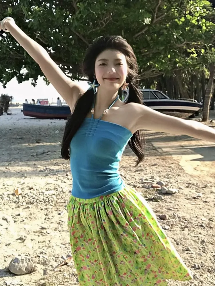Keni plus Size Island Halter Top And Green Floral Skirt Set Women's Summer Casual A-Line Dress High Waist V-Neck Sleeveless
Keni plus Size Island Halter Top And Green Floral Skirt Set Women's Summer Casual A-Line Dress High Waist V-Neck Sleeveless