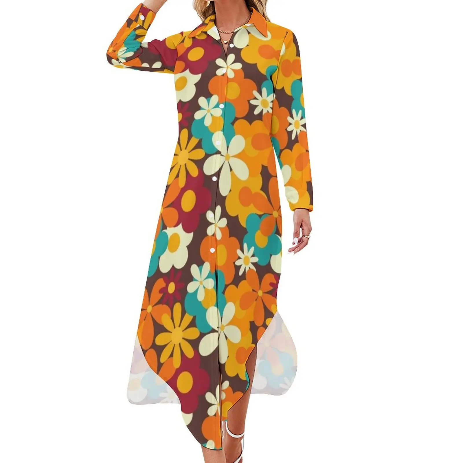 Retro 70s Classic Colors Flower Power Seamless Repeat Pattern Print Long Sleeved Shirt Dress elegant women's dresses sale
Retro 70s Classic Colors Flower Power Seamless Repeat Pattern Print Long Sleeved Shirt Dress elegant women's dresses sale