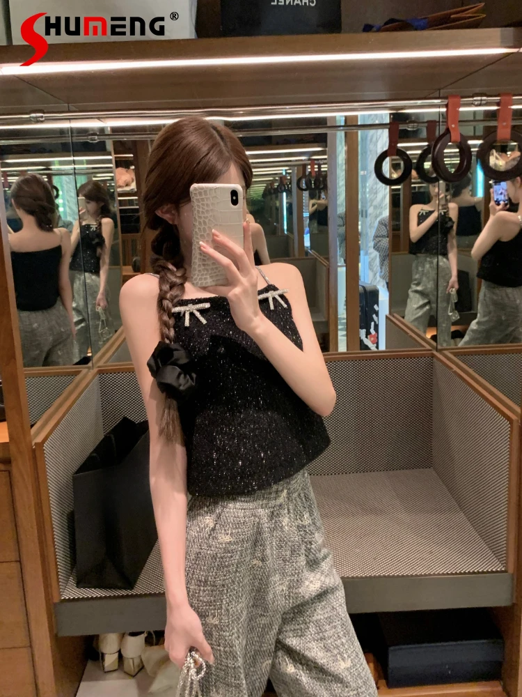 Delicate Diamond Bow High-end Sexy Vests Women's 2025 Summer New Pullover Tops Bright Silk Sleeveless Small Suspender Tank Tops
Delicate Diamond Bow High-end Sexy Vests Women's 2025 Summer New Pullover Tops Bright Silk Sleeveless Small Suspender Tank Tops