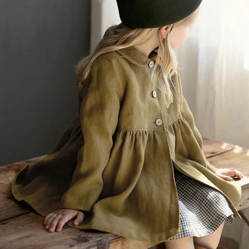 Retro Autumn New Cotton And Linen Girls Cardigan Coat Children's Mori Loose Long-Sleeved Ruffled Doll Collar Dress Jackets
Retro Autumn New Cotton And Linen Girls Cardigan Coat Children's Mori Loose Long-Sleeved Ruffled Doll Collar Dress Jackets