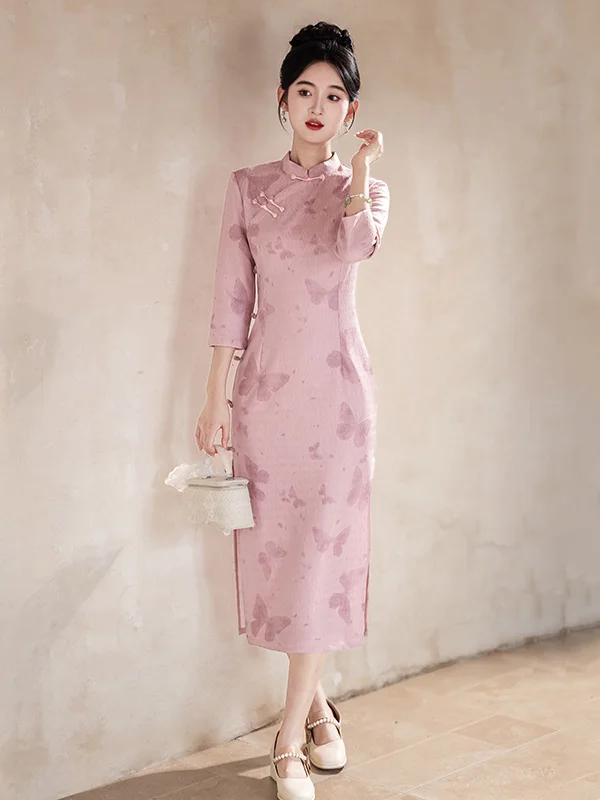 Розовое традиционное китайское платье с длинными рукавами для молодых женщин, винтажное, с завышенной талией, весна-осень, из смесового полиэстера
Розовое традиционное китайское платье с длинными рукавами для молодых женщин, винтажное, с завышенной талией, весна-осень, из смесового полиэстера