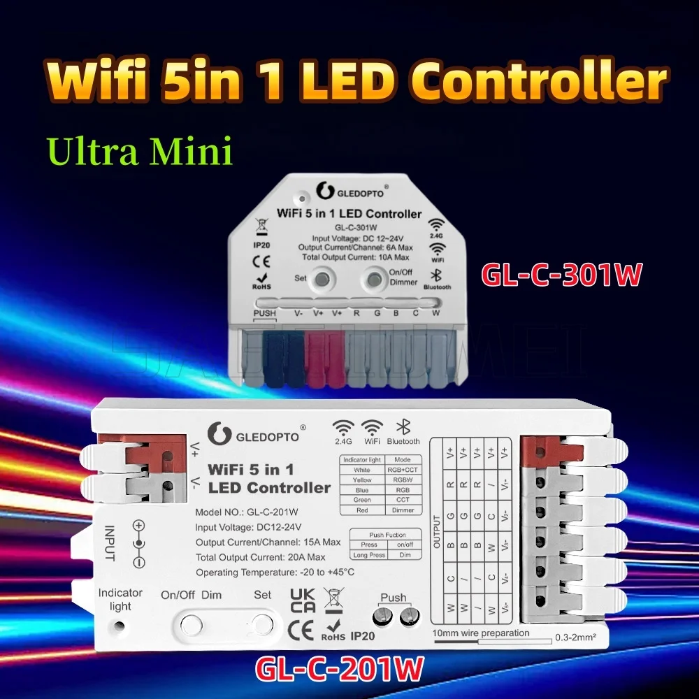 GL-C-301W/201W GLEDOPTO WiFi Bluetooth Контроллер светодиодной ленты 5 в 1 RGBCCT RGBW CCT WWCW Диммер Приложение Tuya Smart Life Голосовое управление
GL-C-301W/201W GLEDOPTO WiFi Bluetooth Контроллер светодиодной ленты 5 в 1 RGBCCT RGBW CCT WWCW Диммер Приложение Tuya Smart Life Голосовое управление