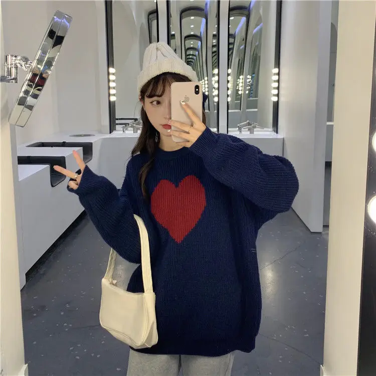 Women Pullovers O-neck Sweater Baggy Heart Embroidery Sweet Soft BF Fashion Korean-style Knitting Jumpers Student Casual Outwear
Women Pullovers O-neck Sweater Baggy Heart Embroidery Sweet Soft BF Fashion Korean-style Knitting Jumpers Student Casual Outwear
