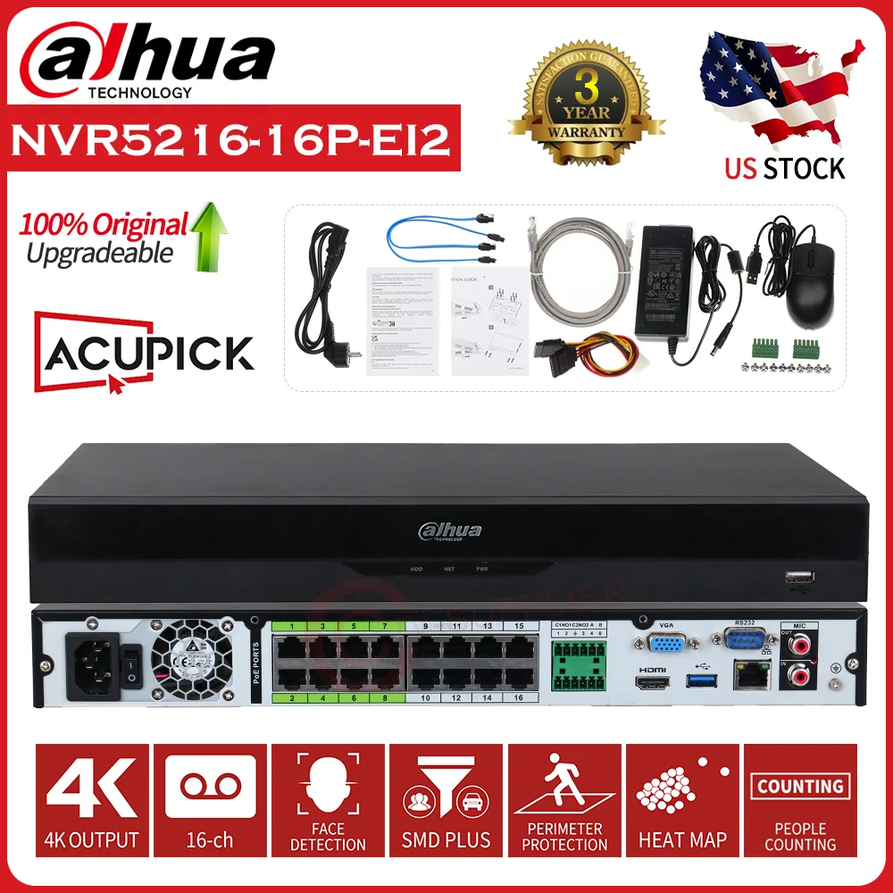 Dahua Wizsense AcuPick NVR5216-16P-EI2 16Channels 5-Series 2-Bay 1U 2HDD 16-PoE 8K 32MP NVR AI-By NVR HDMI VGA Network Recorder
Dahua Wizsense AcuPick NVR5216-16P-EI2 16Channels 5-Series 2-Bay 1U 2HDD 16-PoE 8K 32MP NVR AI-By NVR HDMI VGA Network Recorder