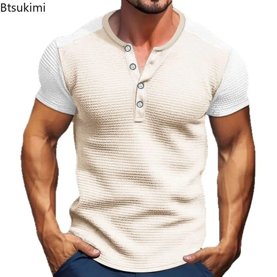 2025 Summer Men's Short-sleeves Waffle T-shirts Fashion Patchwork Design Men Slim Business Casual Henley Shirts Golf Sport Tops
2025 Summer Men's Short-sleeves Waffle T-shirts Fashion Patchwork Design Men Slim Business Casual Henley Shirts Golf Sport Tops