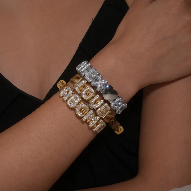 2025 Fashion custom copper zircon set personalized letter light luxury chubby balloon font bracelet gift
2025 Fashion custom copper zircon set personalized letter light luxury chubby balloon font bracelet gift