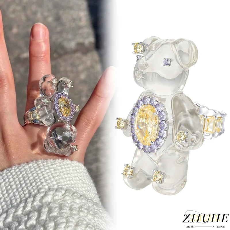 ZHUHE Summer's New Jelly Transparent Bear Ring With A Sweet And Spicy Style, Y2K For Your Girlfriend
ZHUHE Summer's New Jelly Transparent Bear Ring With A Sweet And Spicy Style, Y2K For Your Girlfriend