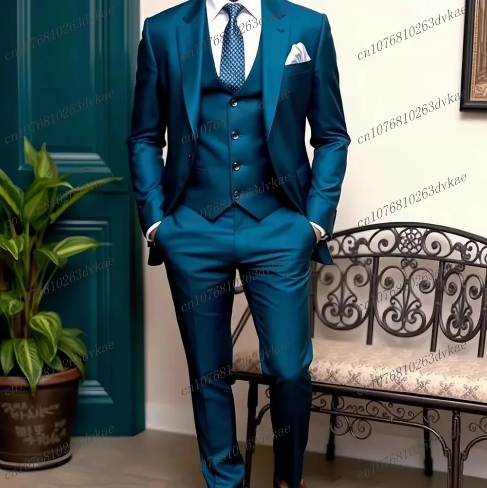 New Blue Acetate Satin Business Men Suit Groom Groomsman Wedding Party Prom Formal Male Tuxedos 3 Piece Set Blazer Vest Pants
New Blue Acetate Satin Business Men Suit Groom Groomsman Wedding Party Prom Formal Male Tuxedos 3 Piece Set Blazer Vest Pants