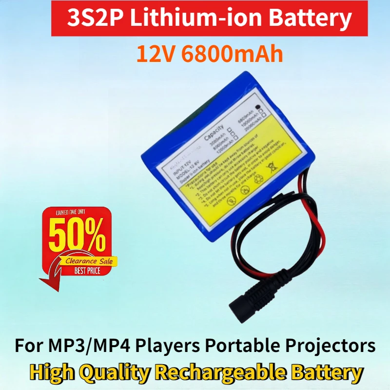 12V 6800mAh 3S2P Lithium-ion Battery for MP3/MP4 Players Portable Projectors Smart Speakers High Quality Rechargeable Battery
12V 6800mAh 3S2P Lithium-ion Battery for MP3/MP4 Players Portable Projectors Smart Speakers High Quality Rechargeable Battery