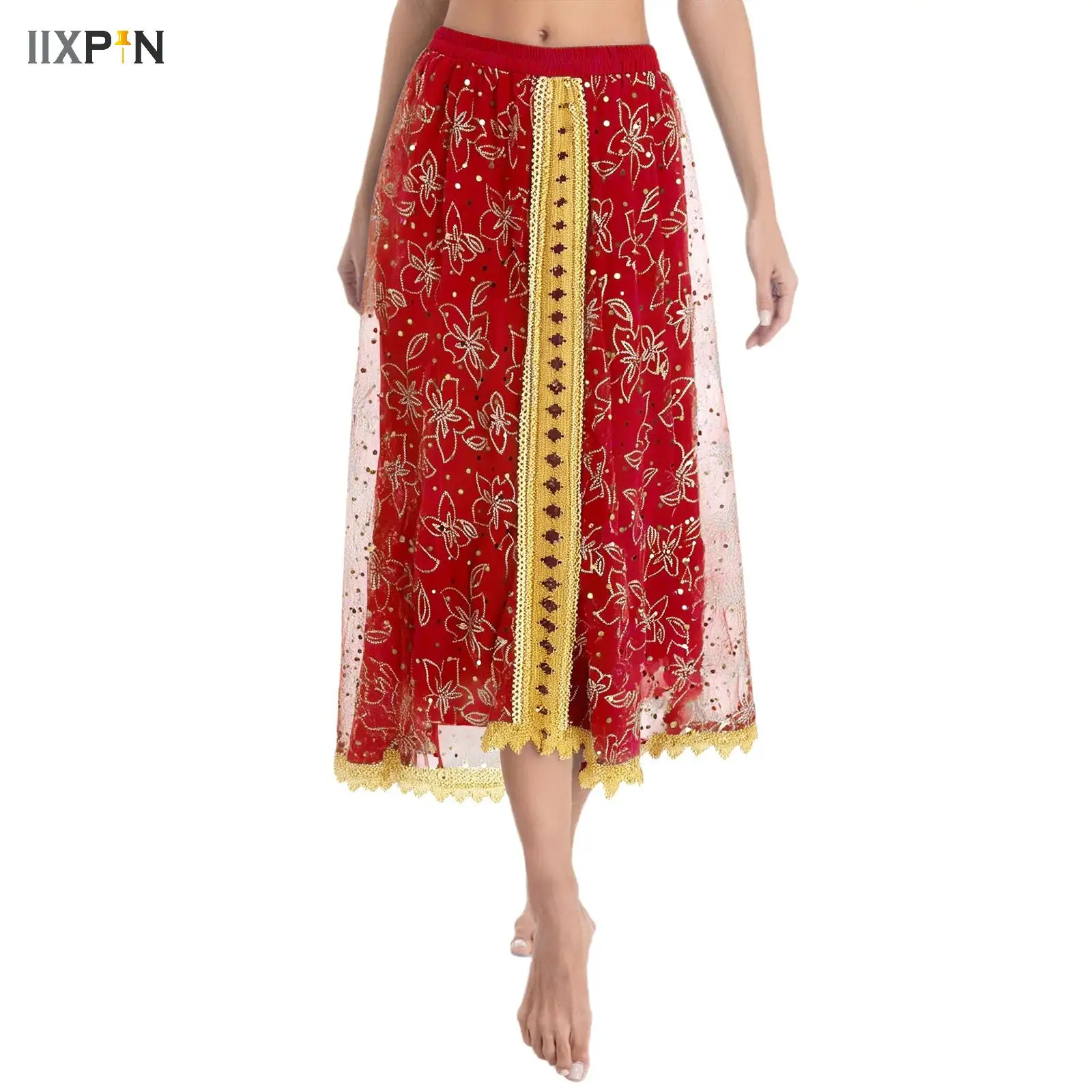 Shiny Mesh Gold Trim Tiered Skirt Women Belly Dance Performance Show Costume Sexy Tribal Maxi Skirts India Dance Stage Clothes
Shiny Mesh Gold Trim Tiered Skirt Women Belly Dance Performance Show Costume Sexy Tribal Maxi Skirts India Dance Stage Clothes