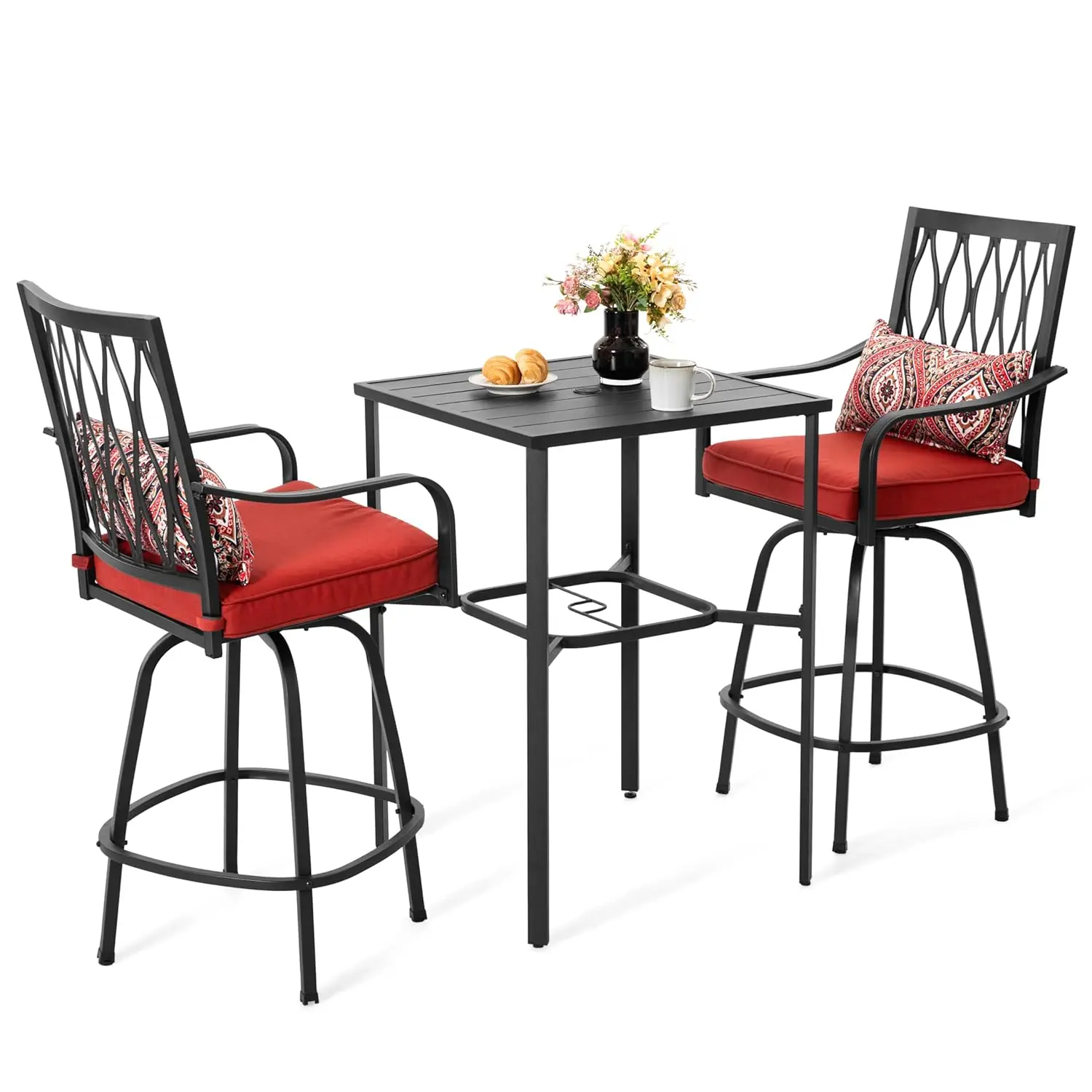 3 PCS Patio Swivel Bar Set Padded Cushions & Extra Pillows All Weather High Bistro 2 Stools 1 Square Table, Custom
3 PCS Patio Swivel Bar Set Padded Cushions & Extra Pillows All Weather High Bistro 2 Stools 1 Square Table, Custom