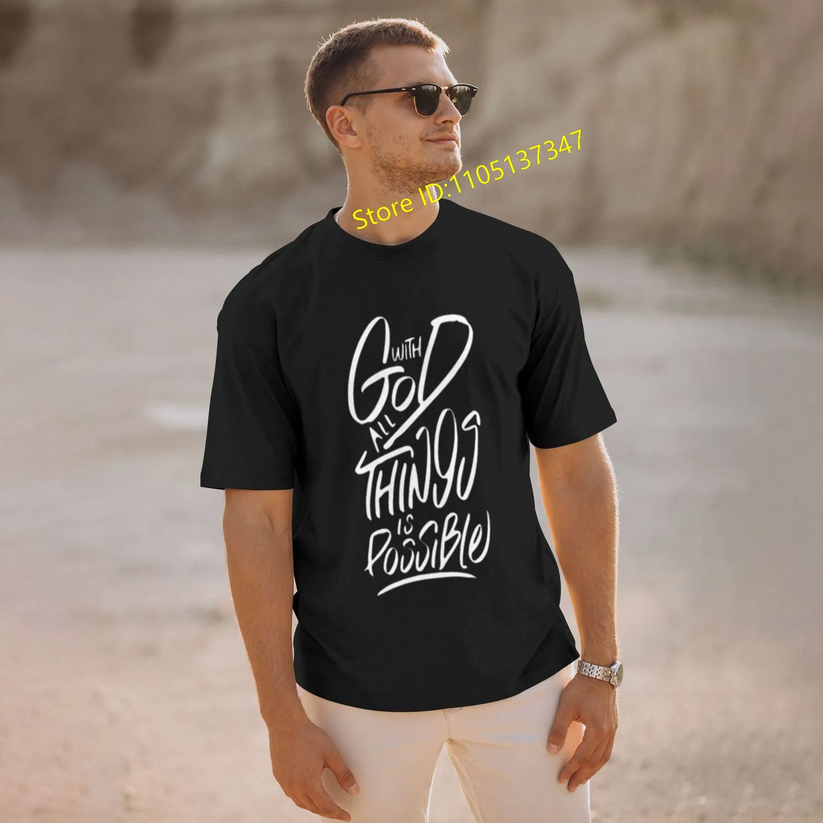 With God all things are possible men's 100% cotton casual comfortable round neck short-sleeved T-shirt 
With God all things are possible men's 100% cotton casual comfortable round neck short-sleeved T-shirt