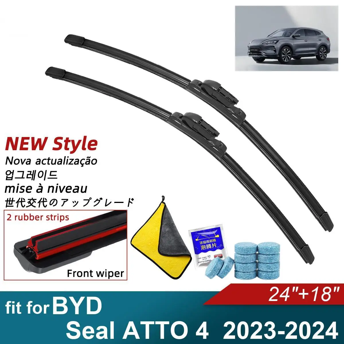 Double Rubber Car Wiper Blades for 2023-2024 BYD Seal ATTO 4 2023-2024Front Rear Windscreen Windshield Wipers Car Accessories
Double Rubber Car Wiper Blades for 2023-2024 BYD Seal ATTO 4 2023-2024Front Rear Windscreen Windshield Wipers Car Accessories