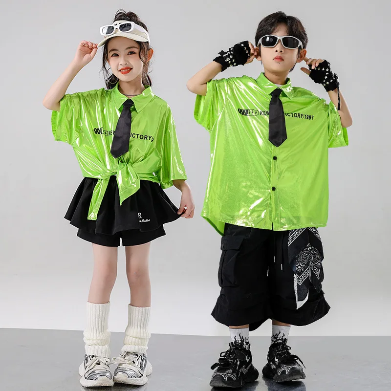 Kid Kpop Hip Hop Clothing Green Short Sleeve Shirt Black Cargo Shorts Pleated Skirt Shorts for Girl Boy Dance Costumes Clothes
Kid Kpop Hip Hop Clothing Green Short Sleeve Shirt Black Cargo Shorts Pleated Skirt Shorts for Girl Boy Dance Costumes Clothes