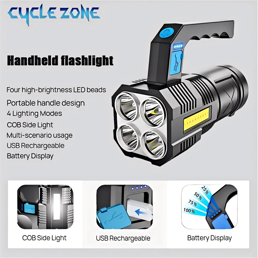 Powerful Flashlight USB Rechargeable Portable LED Handheld Lantern Searchlight Outdoor Camping Night Working Emergency Light 
Powerful Flashlight USB Rechargeable Portable LED Handheld Lantern Searchlight Outdoor Camping Night Working Emergency Light