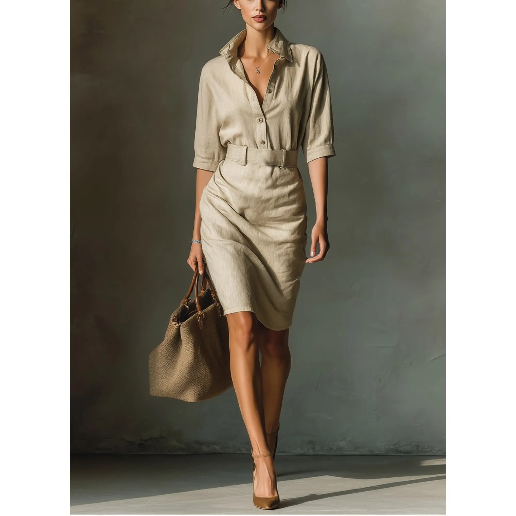 Collared Waisted Shirt Dress for Women | Minimalist Office Style for Work and Daily Outings
Collared Waisted Shirt Dress for Women | Minimalist Office Style for Work and Daily Outings