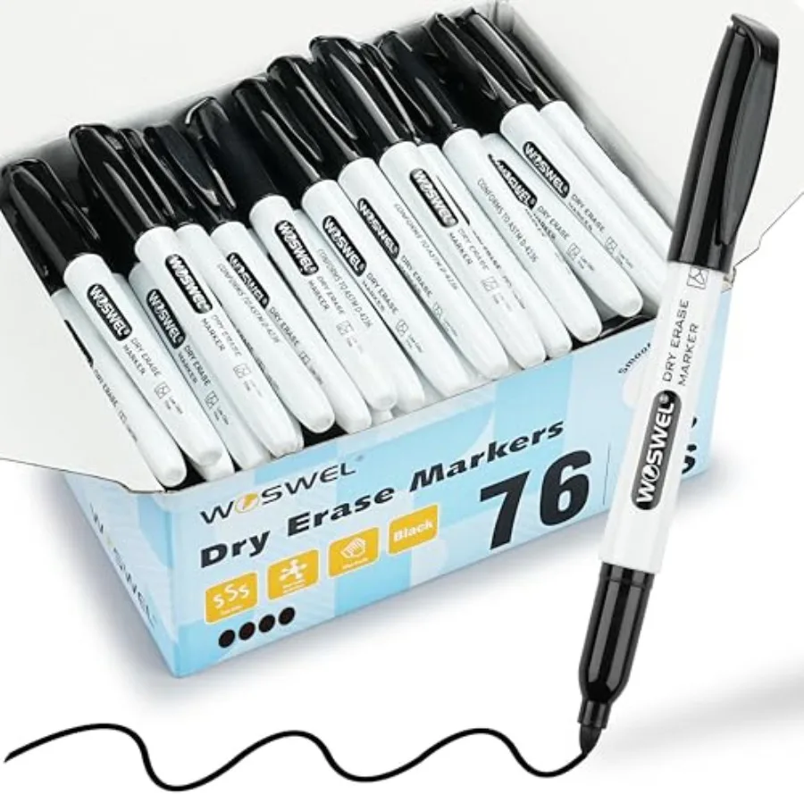 Dry Erase Markers Bulk, 76 Pack Black Fine Tip Whiteboard Markers, Fine Point, Low Odor Dry Erase Markers for School Office Hom
Dry Erase Markers Bulk, 76 Pack Black Fine Tip Whiteboard Markers, Fine Point, Low Odor Dry Erase Markers for School Office Hom