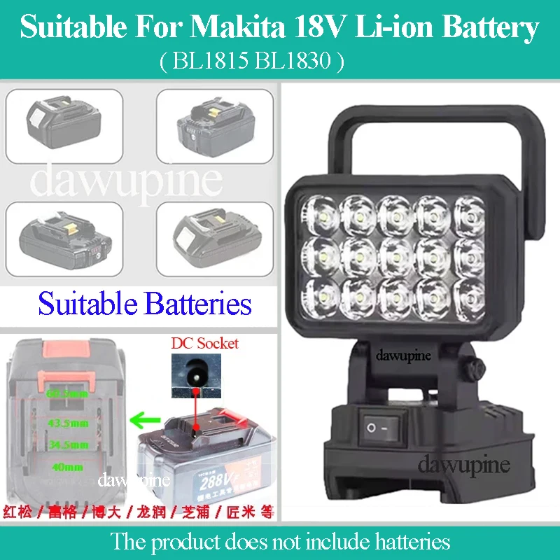 Power Tool Accessories For Makita 18V Li-ion Battery 15 Beads LED Working Light Emergency Lamp Flashlight Torch Spotlight BL1830
Power Tool Accessories For Makita 18V Li-ion Battery 15 Beads LED Working Light Emergency Lamp Flashlight Torch Spotlight BL1830