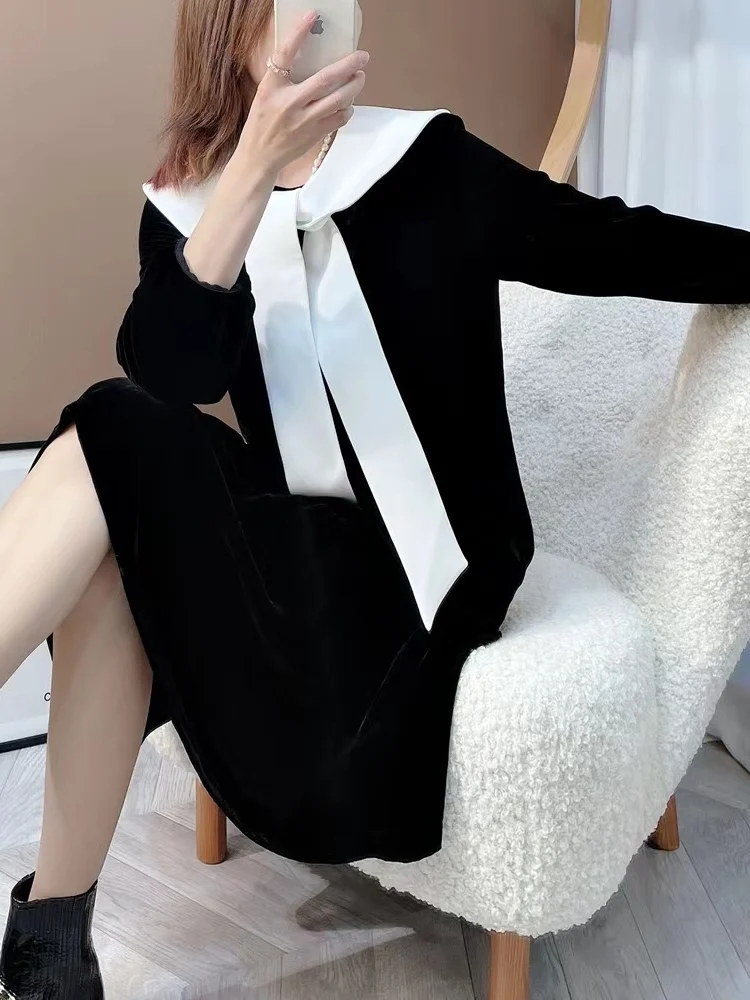 Women's Fall 2023 Clothing New Fashion Color Contrast Collar Silk Velvet Dress 0920
Women's Fall 2023 Clothing New Fashion Color Contrast Collar Silk Velvet Dress 0920
