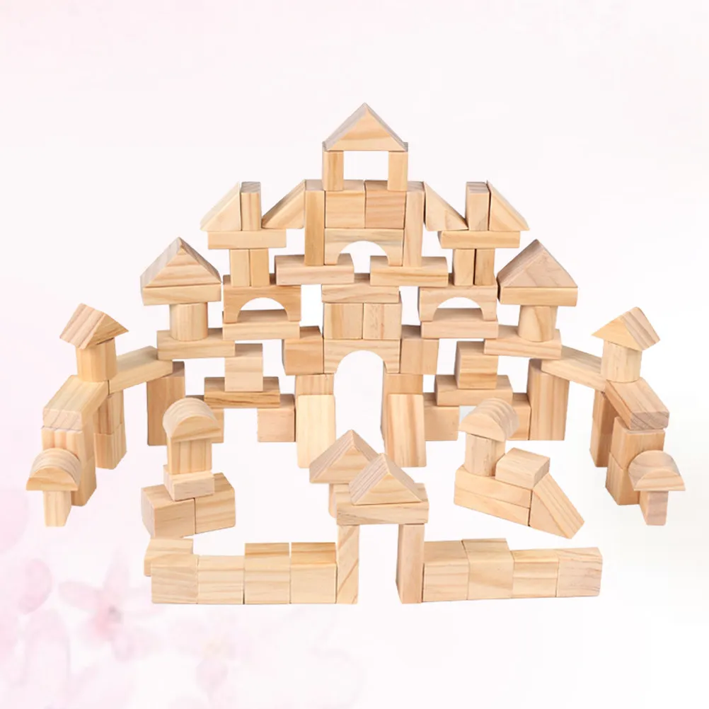 100Pcs Wooden Stackable Blocks Set Natural Cubes Educational Intelligence Development