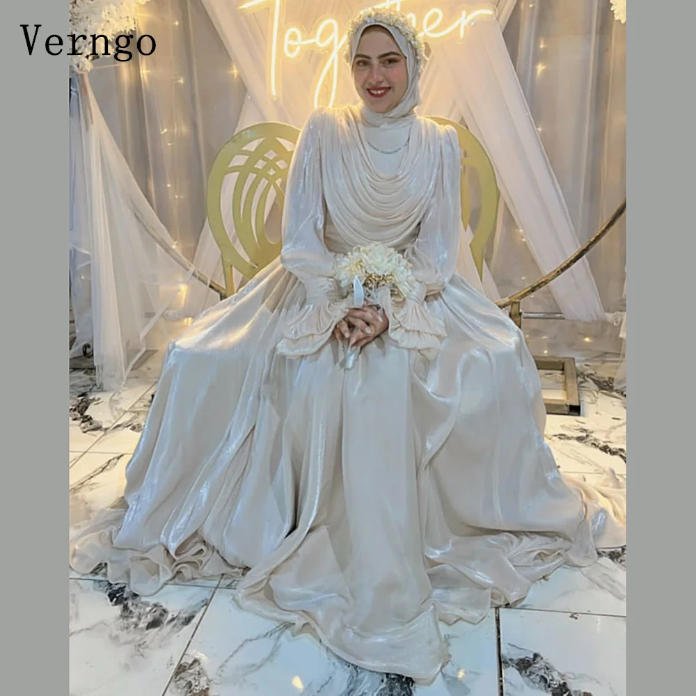 Verngo Champagne Shiny Pearls SATin Evening Dress High Neck Full Sleeves A Line Prom Gowns Women Modern Party Dress Customized
Verngo Champagne Shiny Pearls SATin Evening Dress High Neck Full Sleeves A Line Prom Gowns Women Modern Party Dress Customized