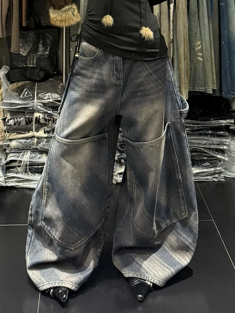 Retro American Design Large Pocket Denim Jeans Women's Street Style Faded Slimming Floor-Length Pants Natural Waist
Retro American Design Large Pocket Denim Jeans Women's Street Style Faded Slimming Floor-Length Pants Natural Waist