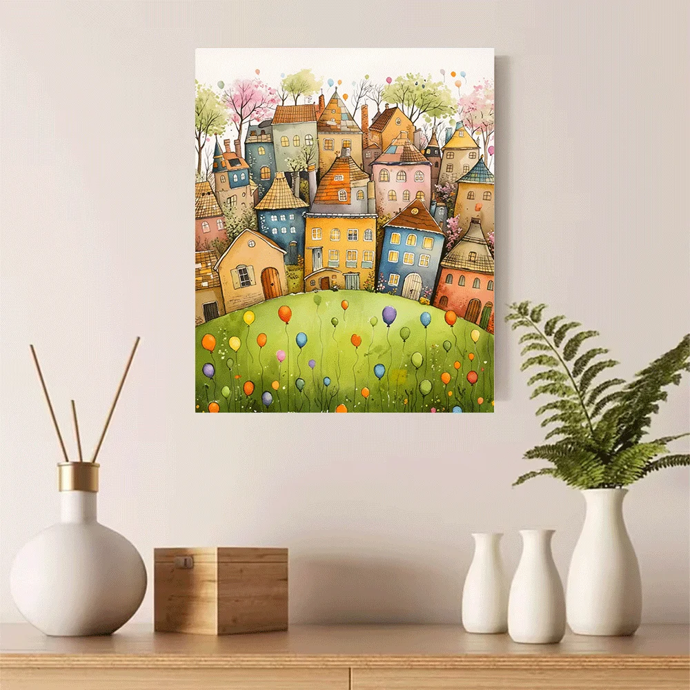 1PC-Unframed Canvas poster wall decoration Colorful Village Houses Spring Balloons Art Print
1PC-Unframed Canvas poster wall decoration Colorful Village Houses Spring Balloons Art Print