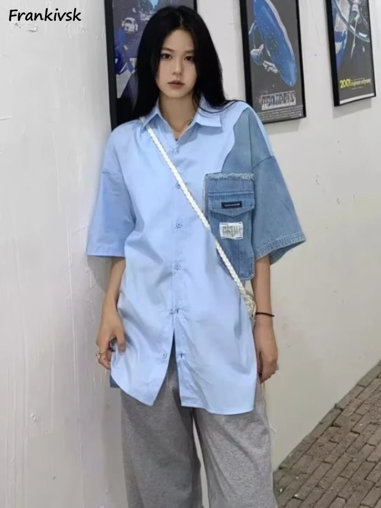 Shirts Women Patchwork All-match High Street Vintage Washed Denim Korean Style Harajuku Summer Simple Popular College Trendy New
Shirts Women Patchwork All-match High Street Vintage Washed Denim Korean Style Harajuku Summer Simple Popular College Trendy New