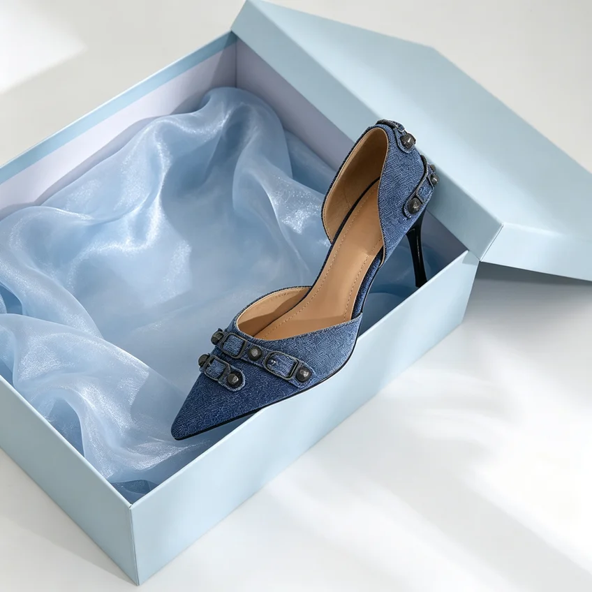 8Cm Heels Slip On Blue Denim Jeans Buckle Stud Pumps Pointed Toe Women Thin Heeled High Heel Prom Shoes
8Cm Heels Slip On Blue Denim Jeans Buckle Stud Pumps Pointed Toe Women Thin Heeled High Heel Prom Shoes