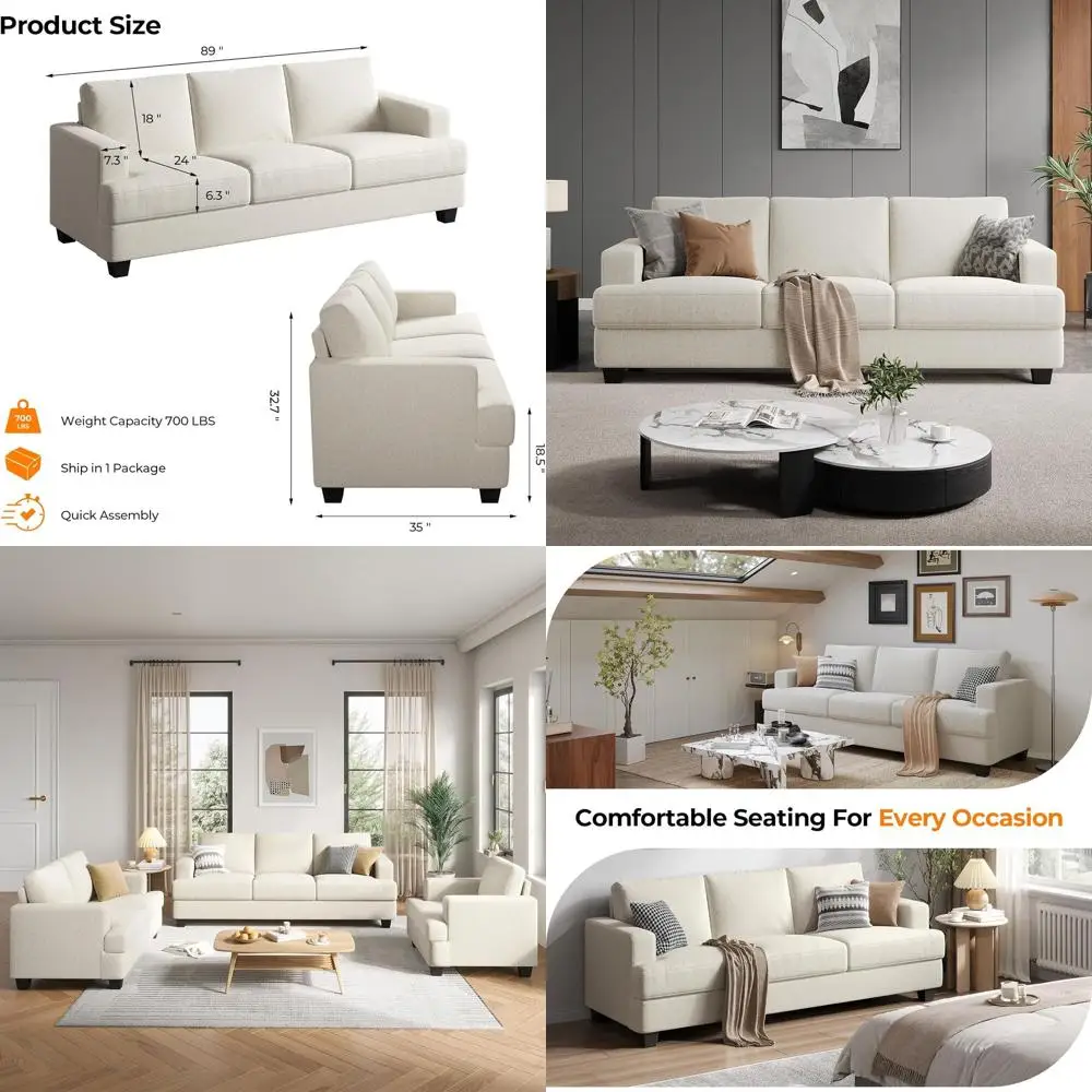 89 Inch Deep Seating Sofa, 3-Seat Living Room Couch, Plush Armrests, Comfortable Backrest, Easy Assembly, Beige
89 Inch Deep Seating Sofa, 3-Seat Living Room Couch, Plush Armrests, Comfortable Backrest, Easy Assembly, Beige