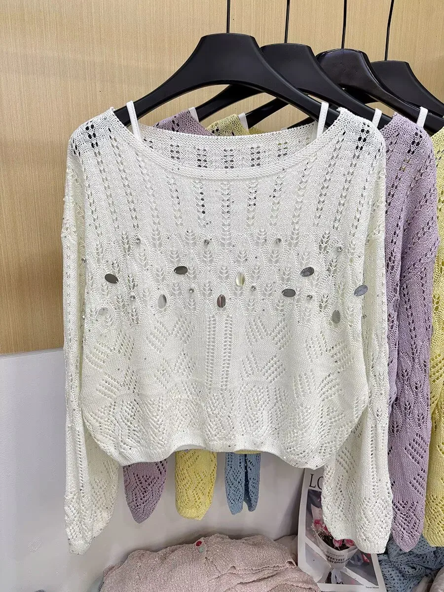 Women's Long Sleeve Hollow out Knitwear Shiny Sequin Loose Fit Spring Autumn New Style Fashionable Versatile Top Two Piece Set
Women's Long Sleeve Hollow out Knitwear Shiny Sequin Loose Fit Spring Autumn New Style Fashionable Versatile Top Two Piece Set