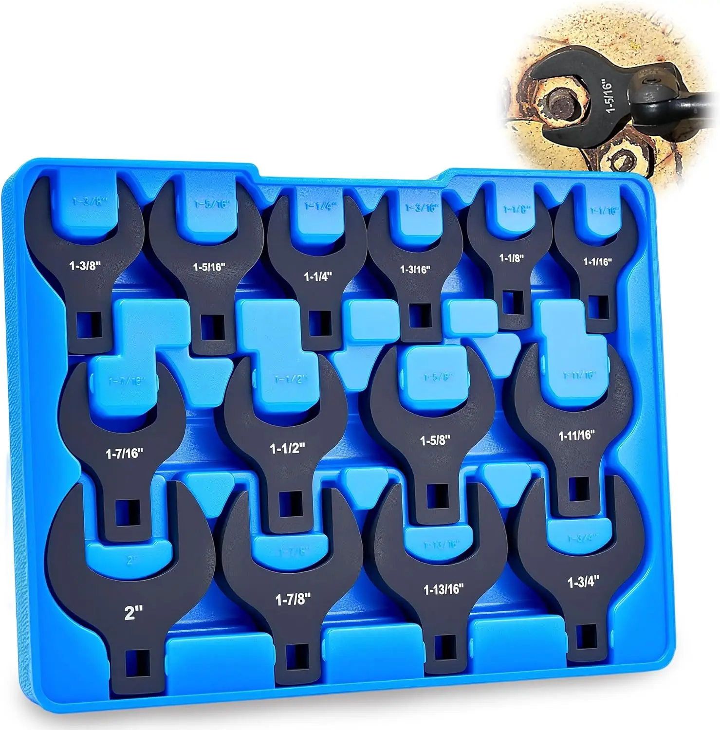 14 Pc Crowfoot Wrench Set, SAE 1-1/16" to 2" Flare Nut Wrenches for 1/2" Drive Ratchets, Cr-V Steel
14 Pc Crowfoot Wrench Set, SAE 1-1/16" to 2" Flare Nut Wrenches for 1/2" Drive Ratchets, Cr-V Steel