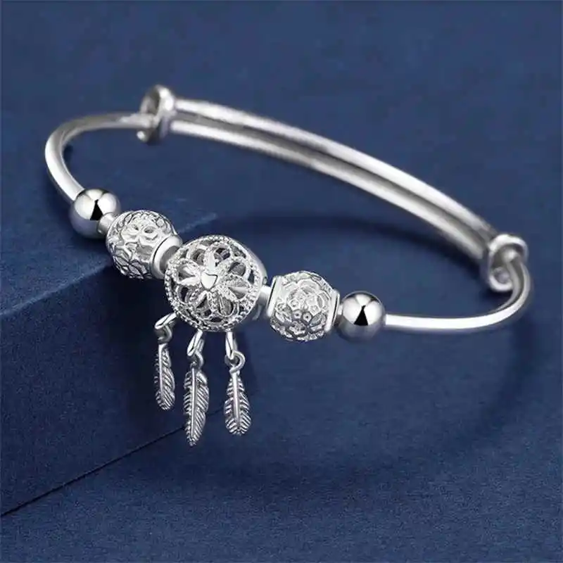 Adjustable size 925 Sterling Silver Bangle cuff Dreamcatcher Tassel Feather Round Bead Charm Bracelet jewelry For Women wedding
Adjustable size 925 Sterling Silver Bangle cuff Dreamcatcher Tassel Feather Round Bead Charm Bracelet jewelry For Women wedding