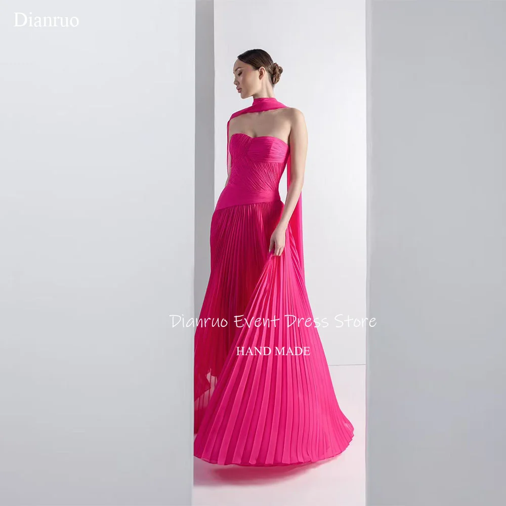 Dianruo Elegant Long A-line Evening Dresses Ribbons Fuchsia Vestidos De Festa Strapless Chiffon Fashion Prom Gowns Customized
Dianruo Elegant Long A-line Evening Dresses Ribbons Fuchsia Vestidos De Festa Strapless Chiffon Fashion Prom Gowns Customized