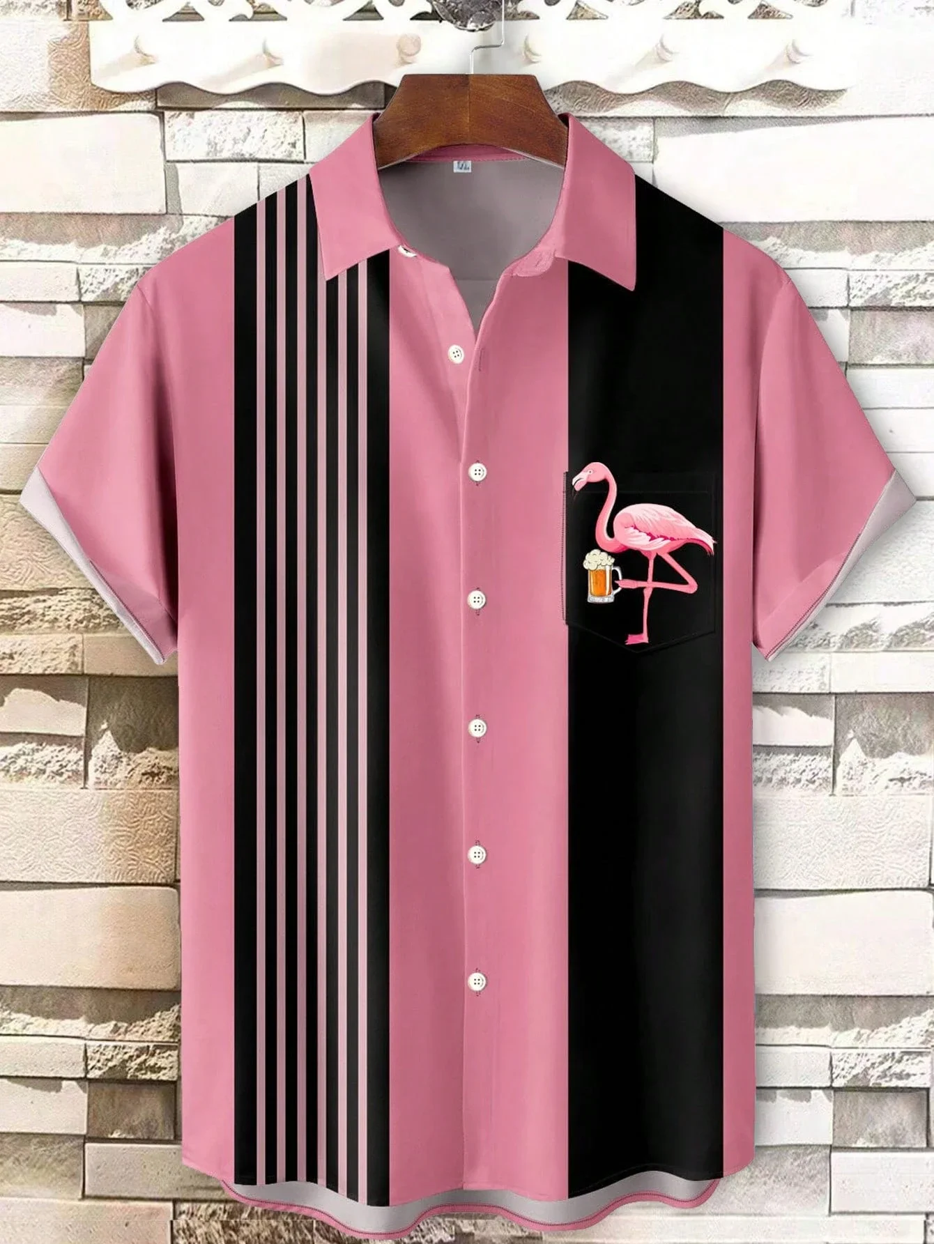 Plus Size Men's Hawaiian Striped Flamingo Beer Print Button Down Short Sleeve Shirt
Plus Size Men's Hawaiian Striped Flamingo Beer Print Button Down Short Sleeve Shirt
