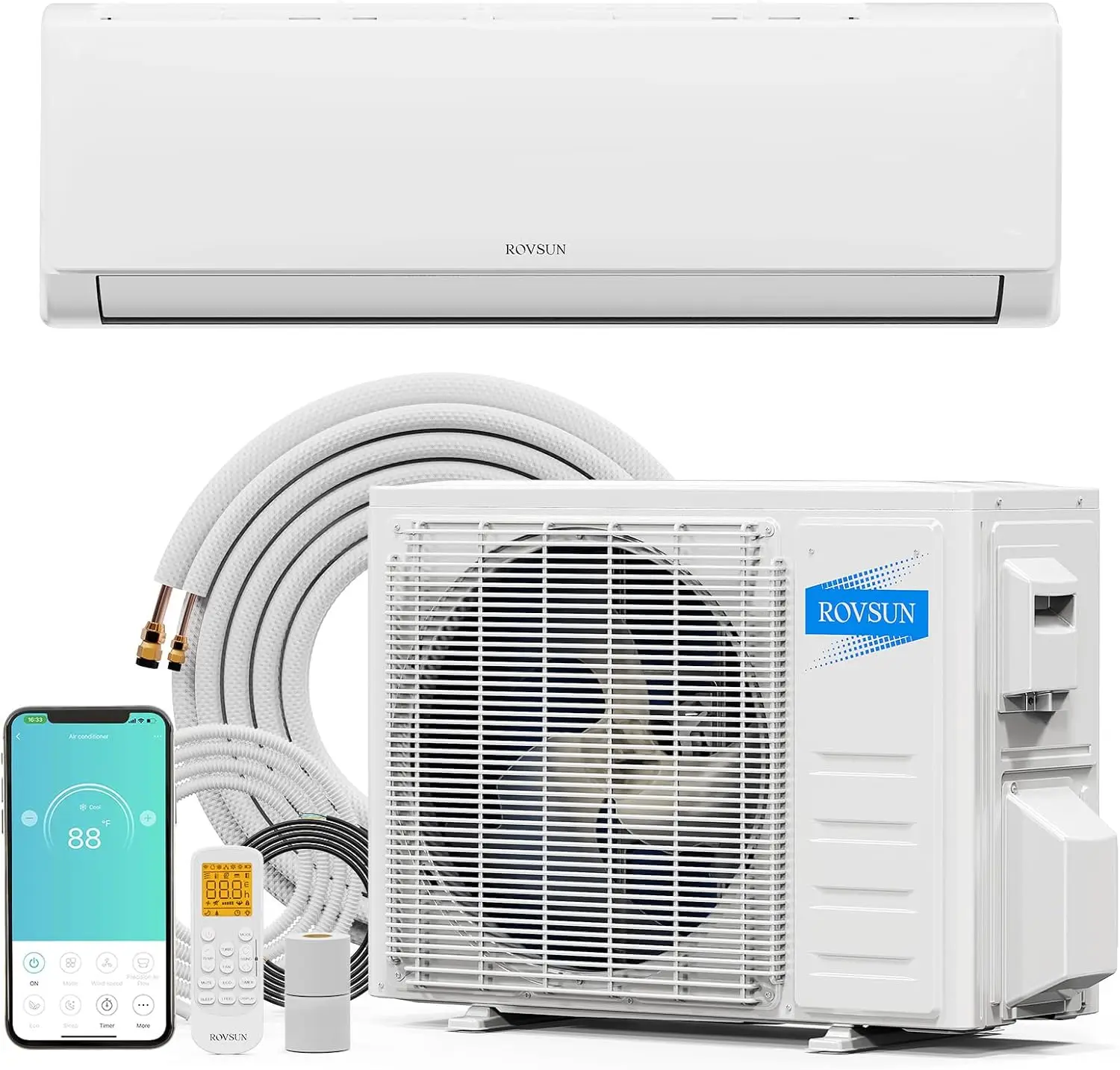 Wifi Enabled 9000 BTU Mini Split Air Conditioner and Heater with Inverter, 20 SEER2 Energy Efficient 115V Ductless AC Unit, Pre-Charged Condenser, Heat Pump, and Installation Kit
Wifi Enabled 9000 BTU Mini Split Air Conditioner and Heater with Inverter, 20 SEER2 Energy Efficient 115V Ductless AC Unit, Pre-Charged Condenser, Heat Pump, and Installation Kit