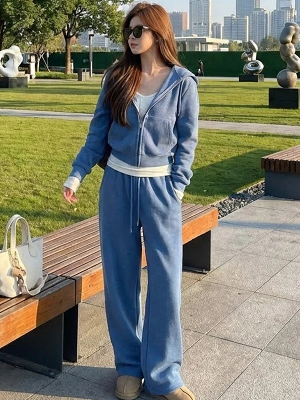 Spring 2026 Blue Hooded Long Sve Sweatirt Jaet High Waist Wide Leg Pants Two Piece Set Women's Loose Sle Faionable...
Spring 2026 Blue Hooded Long Sve Sweatirt Jaet High Waist Wide Leg Pants Two Piece Set Women's Loose Sle Faionable...