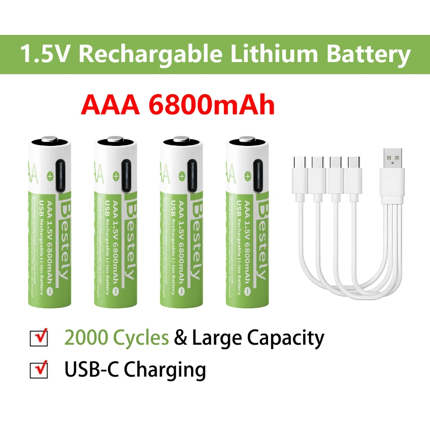 Type-C AAA 1.5V 6800mAh Li-ion Rechargeable Battery with Type-C Port 2000+ Cycles Triple-Layer Safety Tech with cable for free
Type-C AAA 1.5V 6800mAh Li-ion Rechargeable Battery with Type-C Port 2000+ Cycles Triple-Layer Safety Tech with cable for free