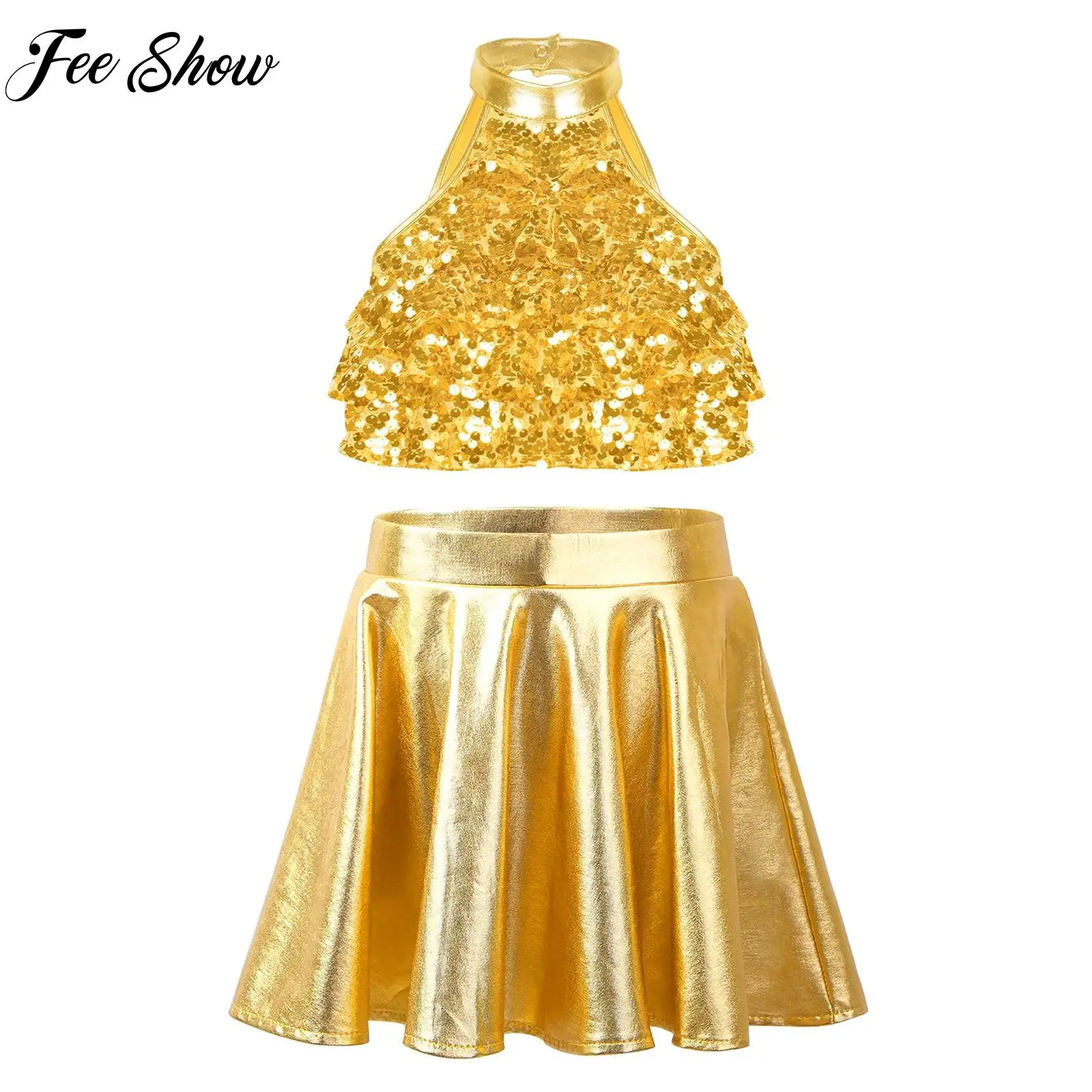 2Pcs Kids Girls Jazz Hip-Hop Dance Outfit Cheerleading Dance Performance Set Sleeveless Sequin Crop Top+Skirt Set for Stage Show
2Pcs Kids Girls Jazz Hip-Hop Dance Outfit Cheerleading Dance Performance Set Sleeveless Sequin Crop Top+Skirt Set for Stage Show