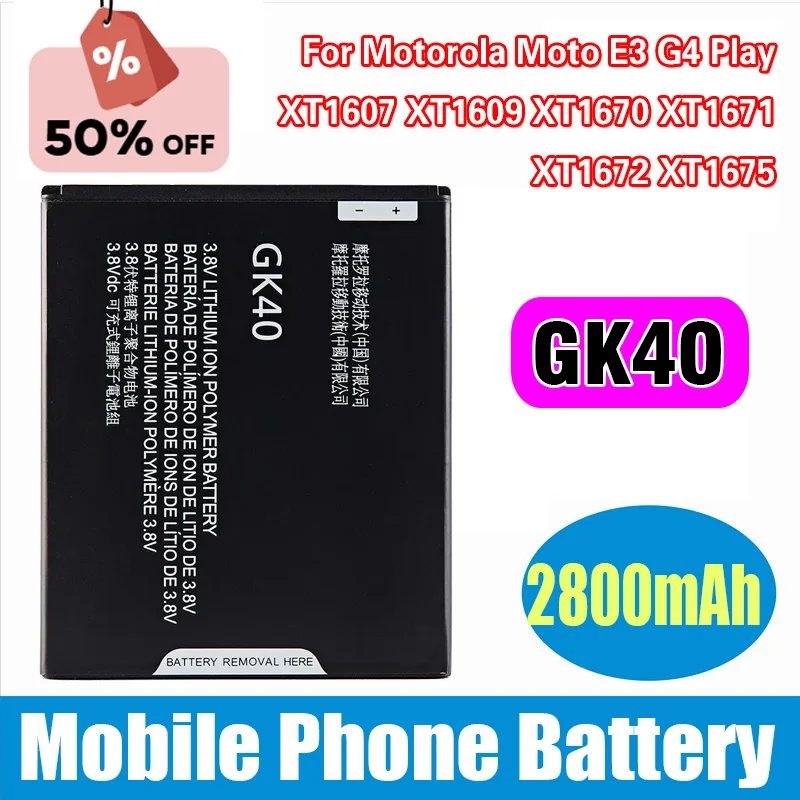 GK40 2800mAh Battery for Motorola Moto E3 G4 Play XT1607 XT1609 XT1670 XT1671 XT1672 XT1675 Mobile Phone Batteries
GK40 2800mAh Battery for Motorola Moto E3 G4 Play XT1607 XT1609 XT1670 XT1671 XT1672 XT1675 Mobile Phone Batteries