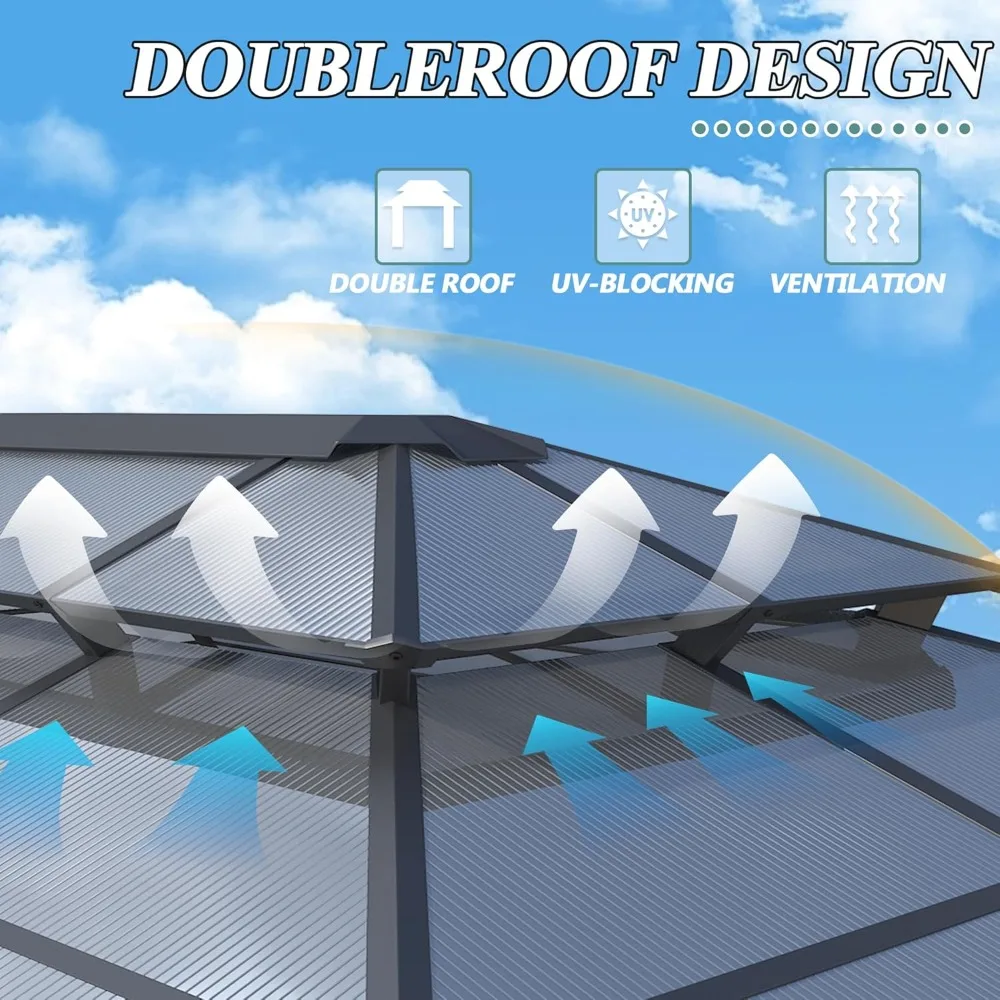 12'x16' Hardtop Gazebo, Patio Gazebo Polycarbonate Double Roof Gazebos with Netting and Curtains, Heavy Duty Metal, Customized
12'x16' Hardtop Gazebo, Patio Gazebo Polycarbonate Double Roof Gazebos with Netting and Curtains, Heavy Duty Metal, Customized