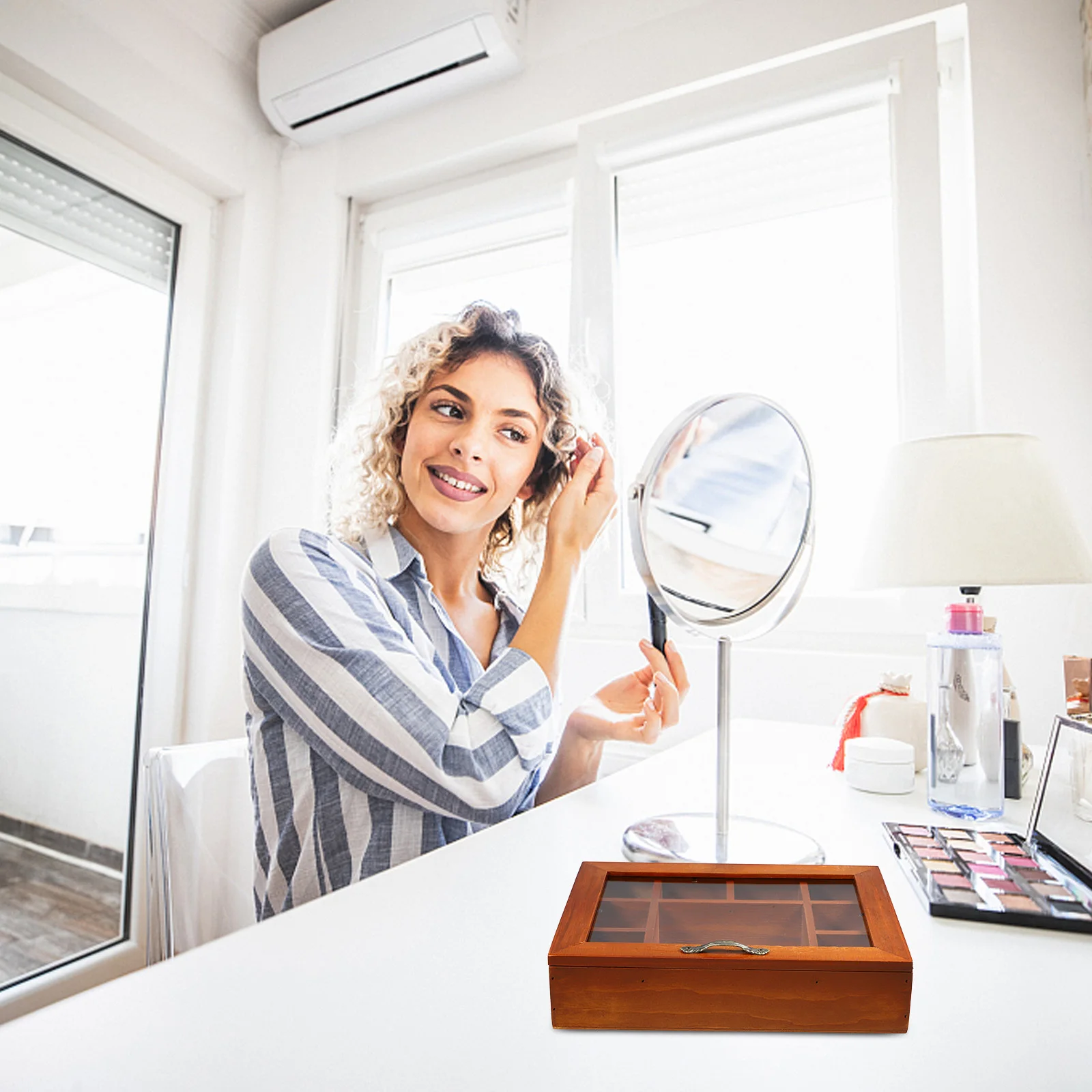 Wooden 9-Compartment Jewelry Hair Ties Organizer Box Acrylic Cover Makeup Storage Desktop Holder Elegant Vintage Gift
Wooden 9-Compartment Jewelry Hair Ties Organizer Box Acrylic Cover Makeup Storage Desktop Holder Elegant Vintage Gift