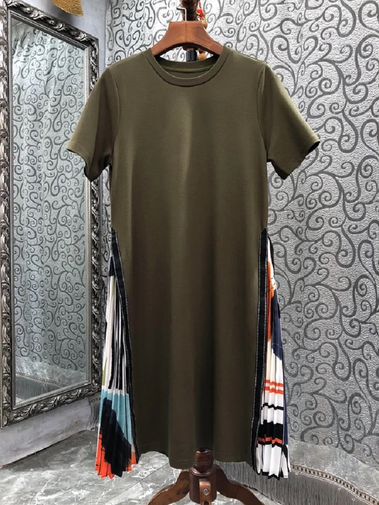 High Quality New Long TShirt Dress 2023 Spring Summer Style Women Geometric Prints Patchwork Short Sleeve Casual Green Dress
High Quality New Long TShirt Dress 2023 Spring Summer Style Women Geometric Prints Patchwork Short Sleeve Casual Green Dress